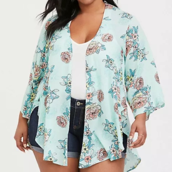 torrid Tops - Torrid Mint Green Floral Kimono Top
